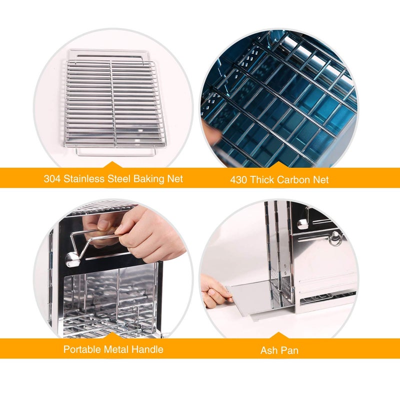 CAMPMAX Large Portable Folding Camping Wood Stove for Outdoor Cooking, Sturdy Lightweight 304 Stainless Steel Wood Burning Camp Stove with Grill for Backpacking BBQ Silver - Image 4